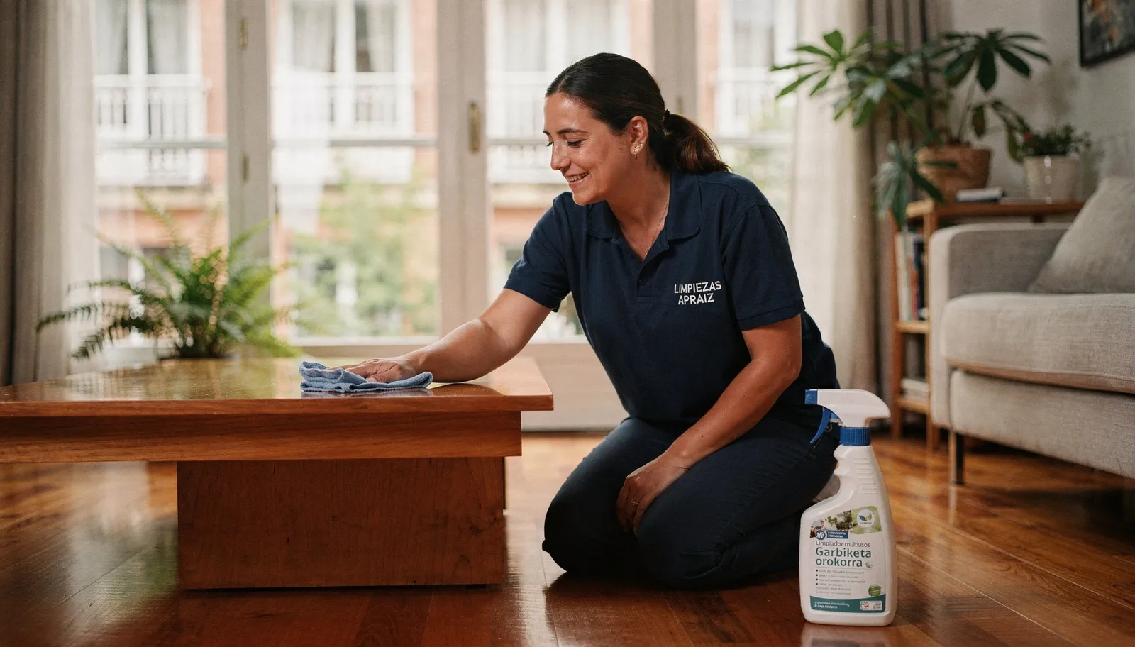 Profesional de Limpiezas Apraiz limpiando un hogar en Vitoria-Gasteiz